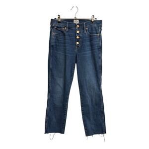 J. Crew Jeans Womens 26 Blue Vintage Straight High Rise Button Fly Raw Hem